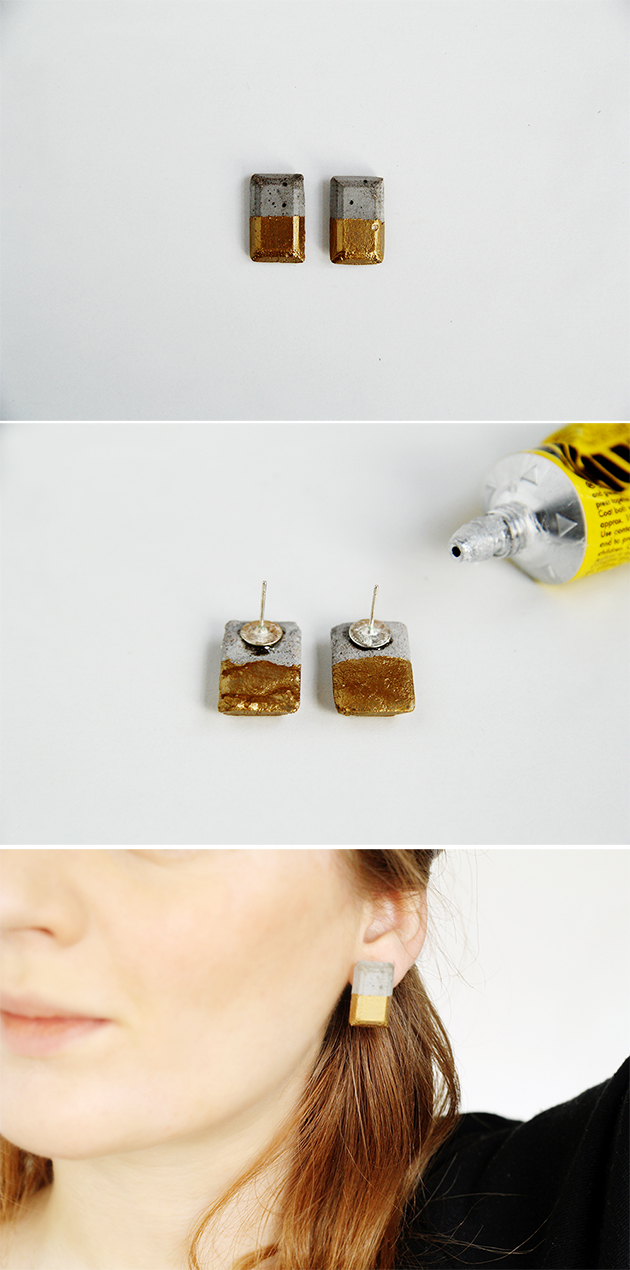 DIY Gold Dipped Concrete Earrings