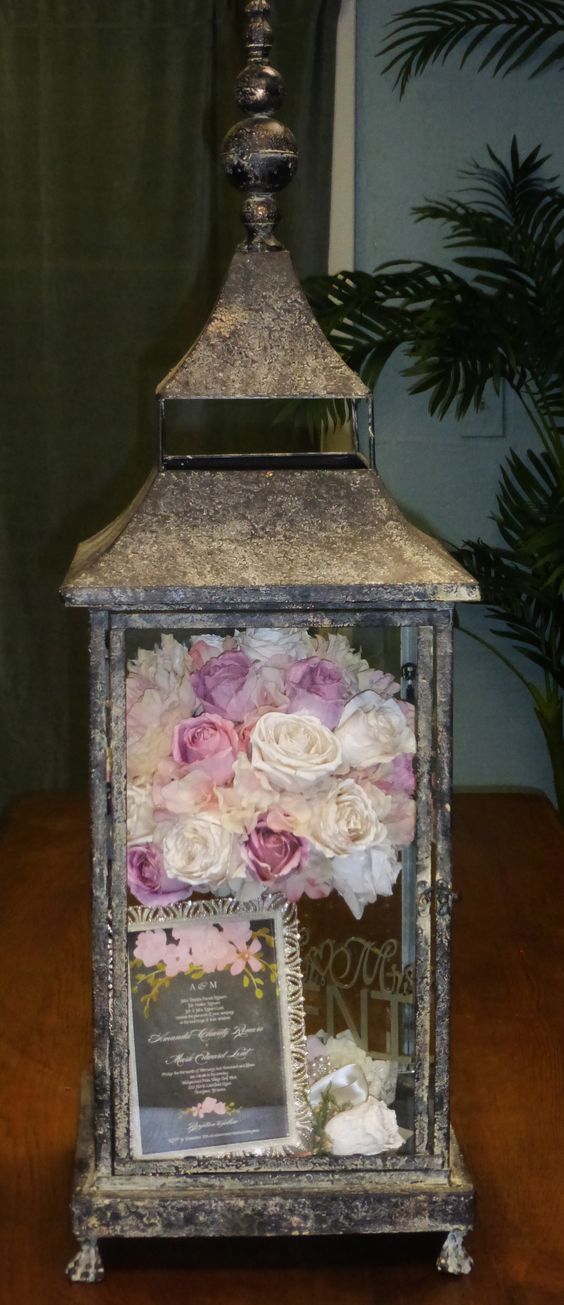 Farmhouse Lantern with a Bunch of Roses