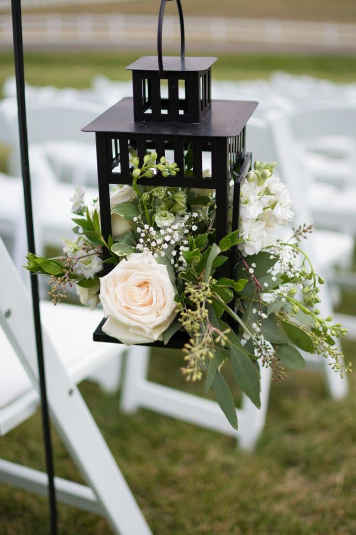 White Roses with Black Hanging Lantern