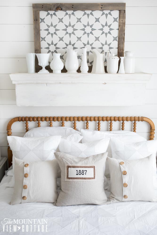 Farmhouse Bedroom with Earthy Mantel Shelf