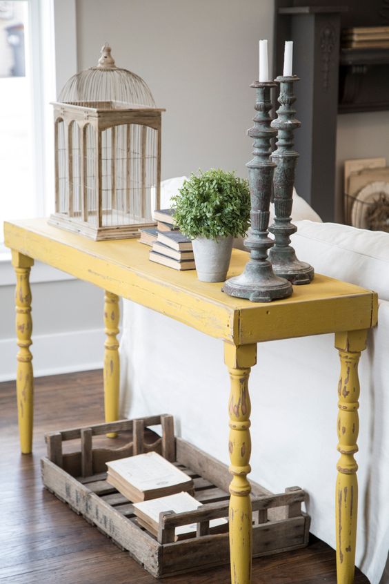 Painted Rustic Entry Table with Antique Legs