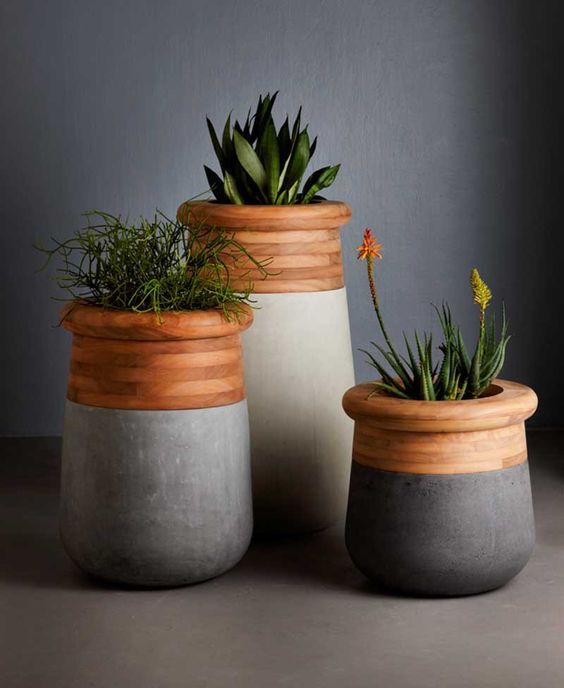 Wood and Concrete Planters