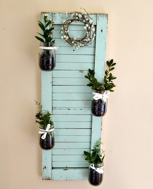 DIY shutter Mason jar garden