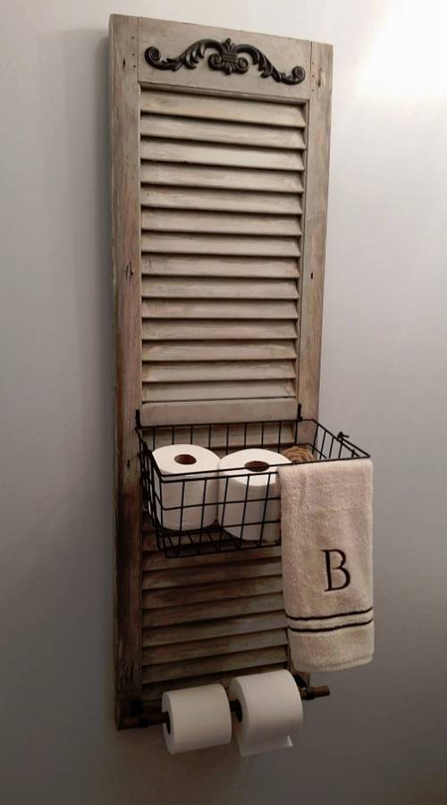 Old Shutter Bathroom Wall Storage