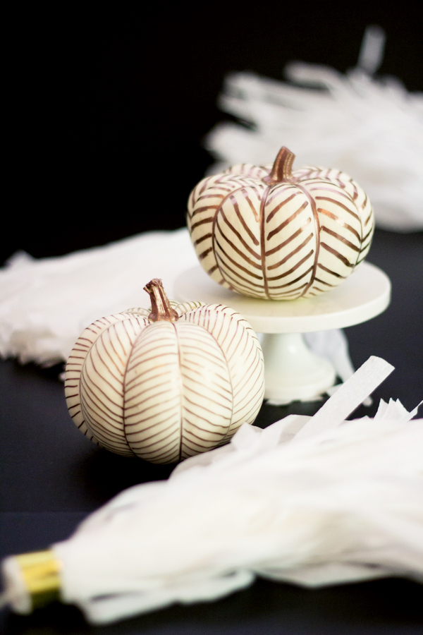 DIY Copper Herringbone Pumpkins