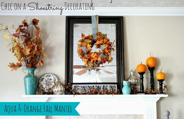 Fall Mantel, Aqua and Orange