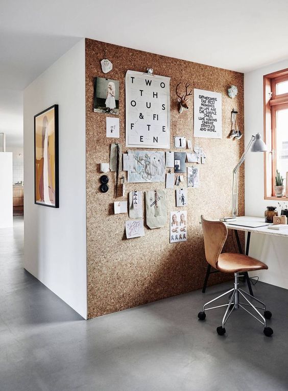 Home Office With a Cork Wall