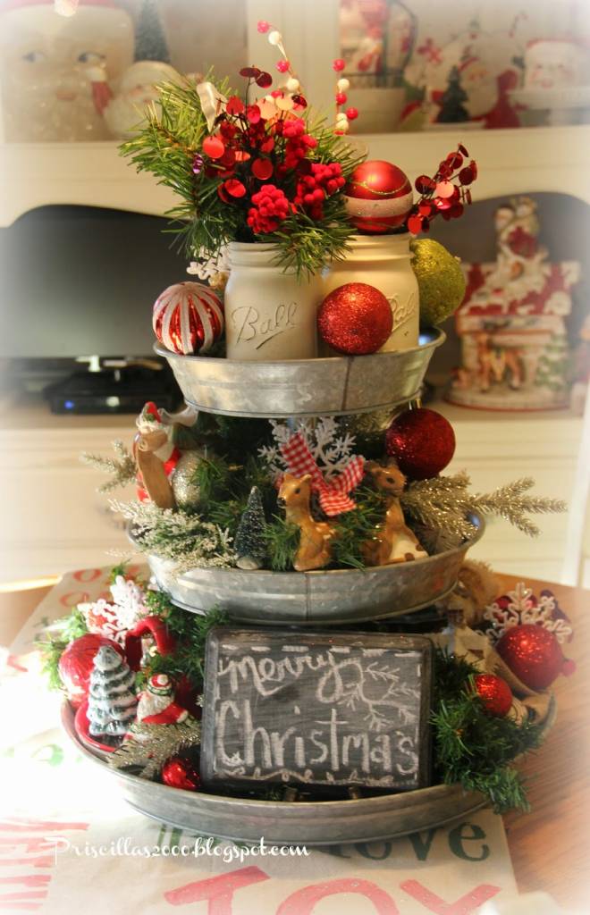 Christmas Galvanized Tray Centerpiece