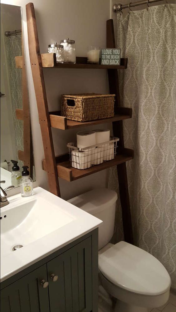 Over The Toilet Leaning Ladder Shelf