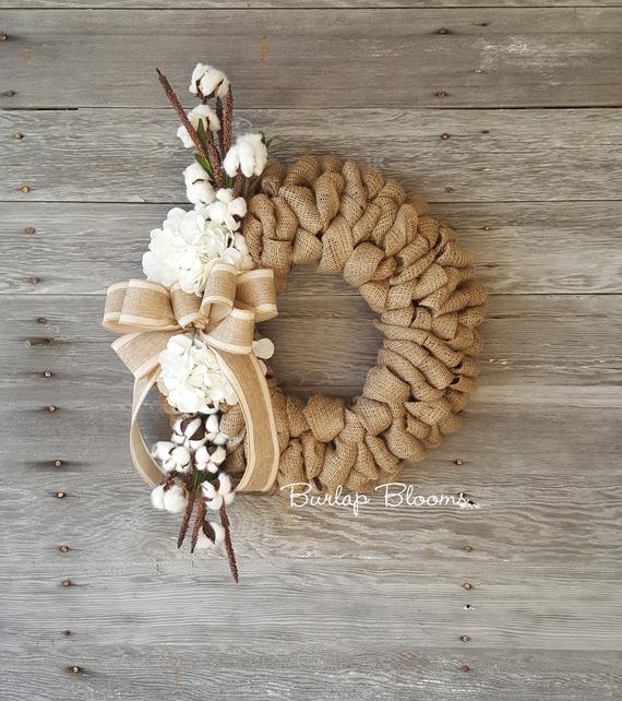 Burlap Cotton Wreath