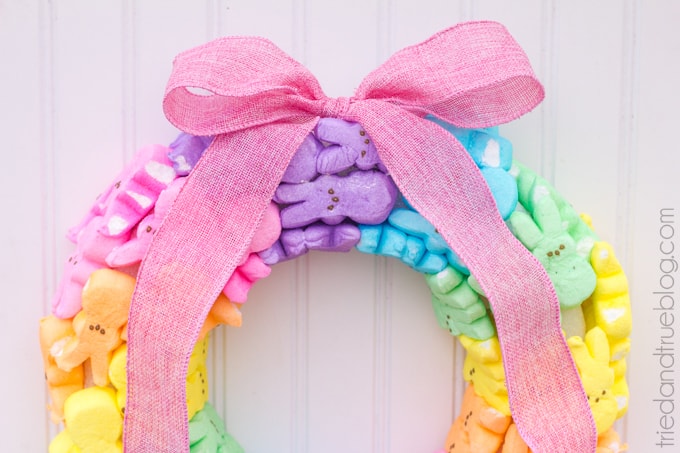 Rainbow Bunny Peeps Easter Wreath