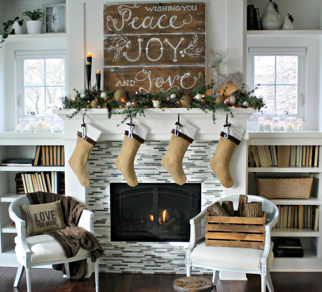 Wooden Sign and Ornaments Mantel Decor